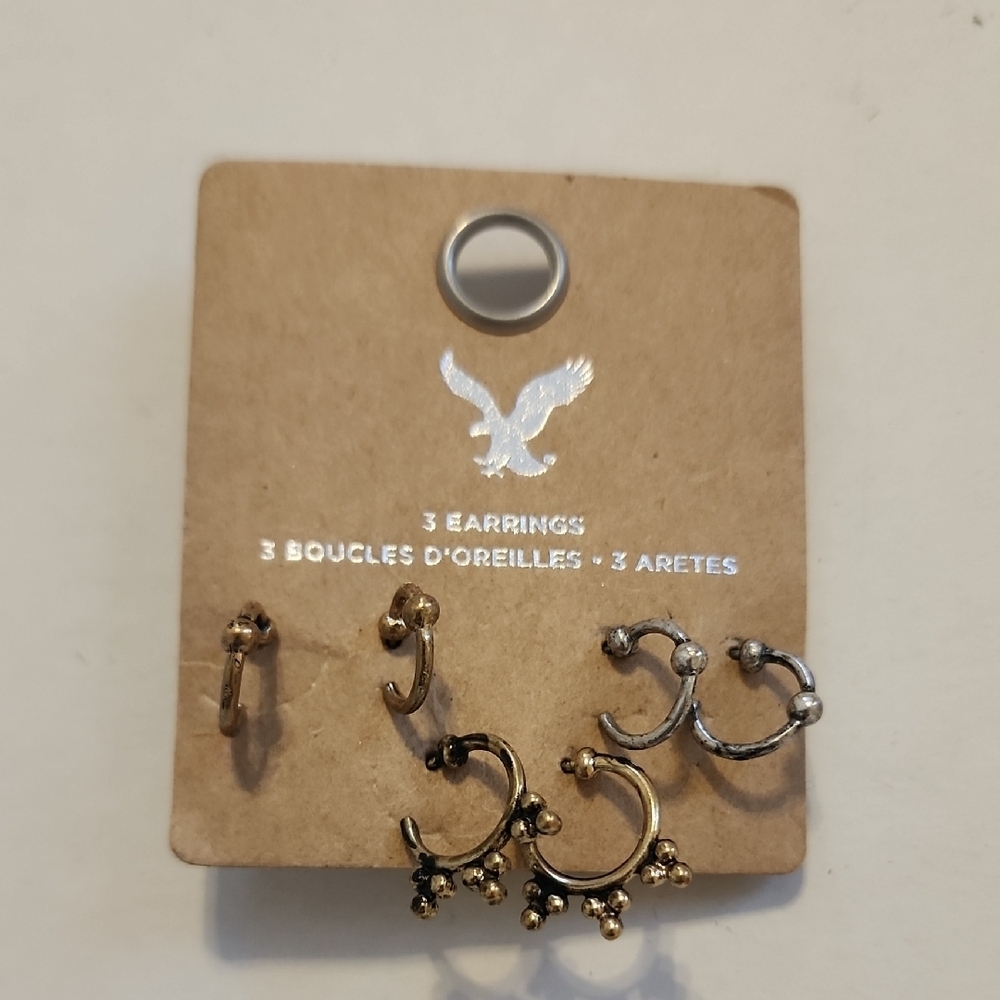 American Eagle Mixed Metal Hoop Earring Set Gold & Silver